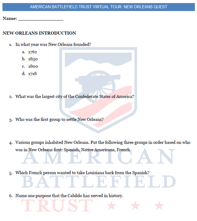 New Orleans Virtual Field Trip Video Questions